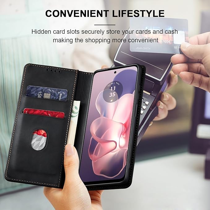 Jasonyu Flip Wallet Case for Moto G Power 5G (2024),Leather Magnetic Folio Cover with Card Holder,Kickstand - TPU Shockproof Durable Protective Phone Case,Black