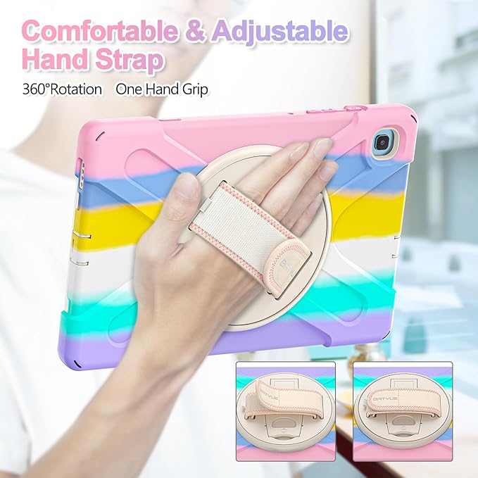 BATYUE Case for Samsung Galaxy Tab S6 Lite 10.4 Inch 2024/2022/2020 (SM-P610/P613/P615/P619/P620/P625/P627), Protective Cover with Pencil Holder, Shoulder Strap, Hand Strap, Kickstand (Colourful Pink)