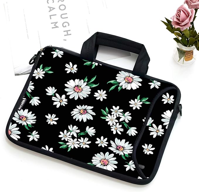 RICHEN 14 15 15.4 15.6 inch Laptop Shoulder Bag Messenger Bag Notebook Handle Sleeve Neoprene Carrying Travel Case with Accessories Pocket (14-15.6 inch, Daisy)