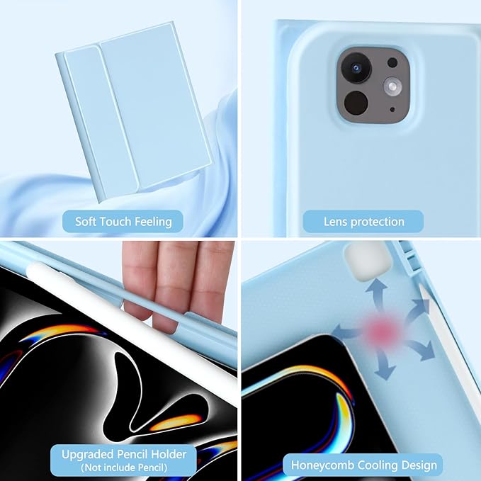 aMZCaSE for iPad Pro 13 inch Case with Keyboard (M4, 2024), Keyboard Case for iPad 13 Pro Magnetic Detachable Folio Slim iPad Pro 13 Stand Cover,Smart Sleep/Wake,Pencil Holder,Light Blue