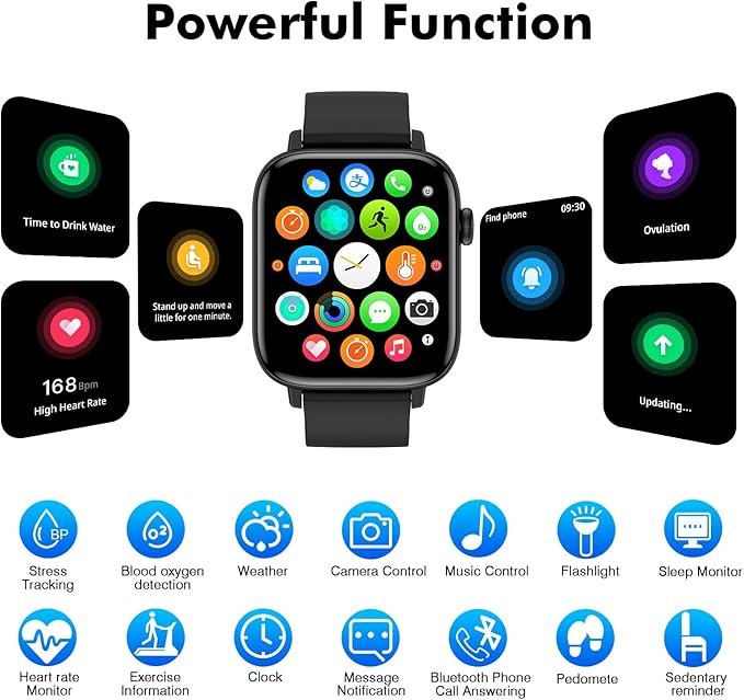 Smart Watch for Android iPhone, 1.9" Fitness Tracker with (Answer/Make Calls) IP 67 Waterproof Sport Digital Watches, Blood Pressure Heart Rate Monitor Step Counter Sleep Tracker