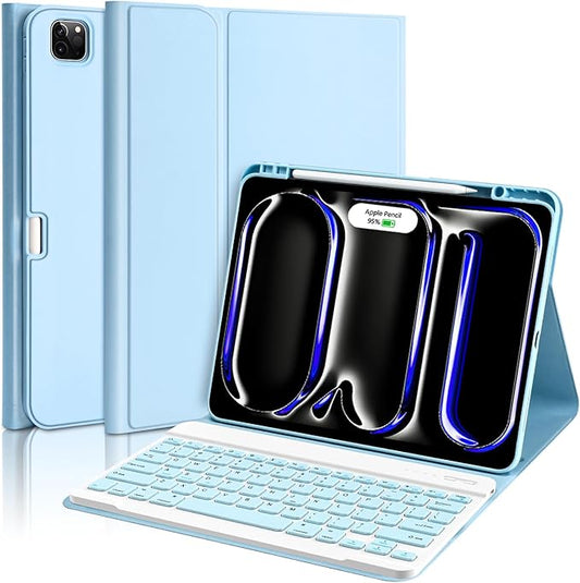 aMZCaSE for iPad Pro 13 inch Case with Keyboard (M4, 2024), Keyboard Case for iPad 13 Pro Magnetic Detachable Folio Slim iPad Pro 13 Stand Cover,Smart Sleep/Wake,Pencil Holder,Light Blue