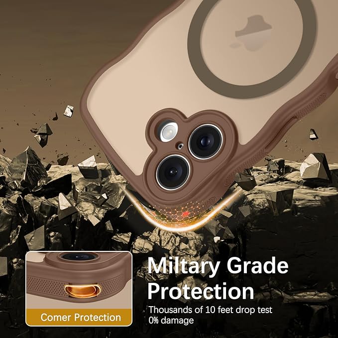 BENTOBEN for iPhone 16 Case Cute, Curly Wave iPhone16 Phone Case [Compatible with MagSafe], [Full Camera Protection] Slim Shockproof Translucent Matte 16 Magnetic Cover for Women Boys, Desert Titanium