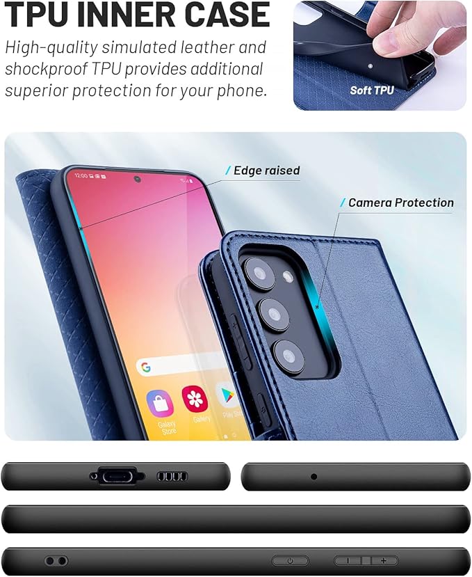 OCASE Compatible with Galaxy S23 5G Wallet Case, PU Leather Flip Folio Case with Card Holders RFID Blocking Kickstand [Shockproof TPU Inner Shell] Phone Cover 6.1 Inch (2023) -Blue