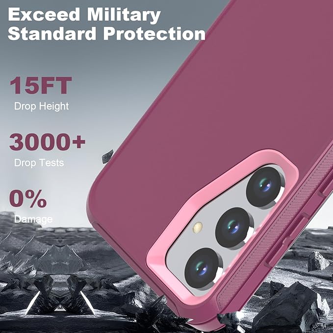Designed for Samsung Galaxy S24/S25 Case [with Privacy Screen Protector] 3-Layer Full Body Protection Rugged Shockproof Heavy Duty Phone Case Cover, Purple/Pink