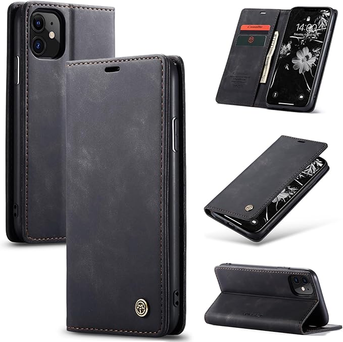 for iPhone 11 6.1-Inch Case, Flip Wallet Leather Case with Card Holder Magnetic Closure Shockproof Kickstand Protective Phone Cases Cover for iPhone 11, Black