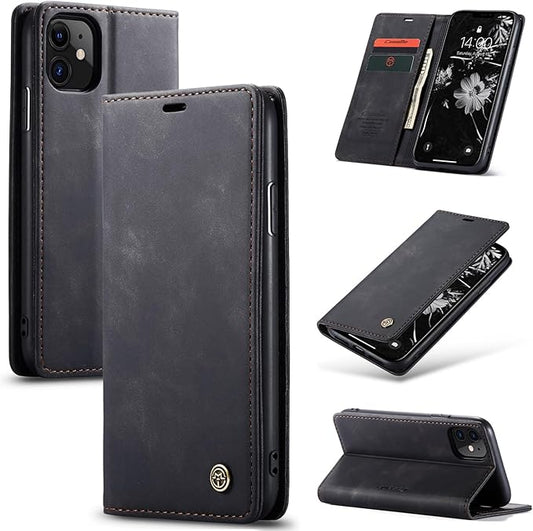 for iPhone 11 6.1-Inch Case, Flip Wallet Leather Case with Card Holder Magnetic Closure Shockproof Kickstand Protective Phone Cases Cover for iPhone 11, Black