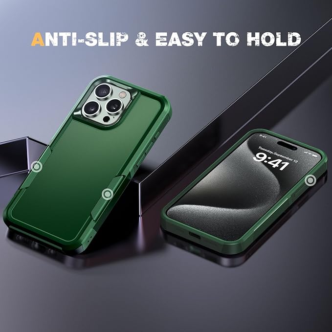 Diaclara Designed for iPhone 15 Pro Max Case, [with Privacy Screen Protector] [Anti Spy] [Military Grade Drop Protection] Heavy Duty Full-Body Shockproof Phone Case, Green