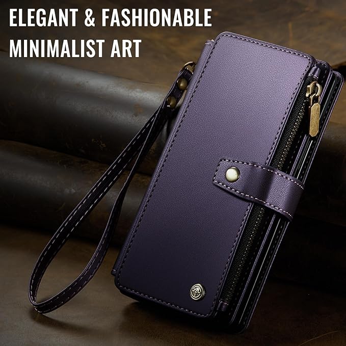 Vinich for Samsung Galaxy Z Fold 7 Wallet Case with Card Holder, Detachable Strap RFID Blocking Credit Slots Kickstand Shockproof Phone Cover for Women Men, Purple