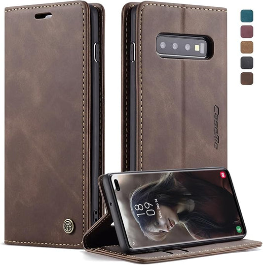 for Samsung Galaxy S10 Plus Case, Flip Wallet Leather Case with Card Holder Magnetic Closure Shockproof Kickstand Protective Phone Cases Cover for Samsung S10 Plus,Coffee
