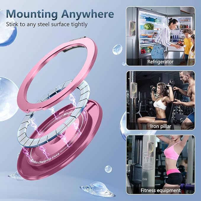 for Samsung Galaxy S24 Plus Case Compatible Wireless Charging Magnetic,with Screen Protector,for S24+Plus Phone Case with 360°Stand Ring Military Grade Shockproof Heavy Duty Protection Pink