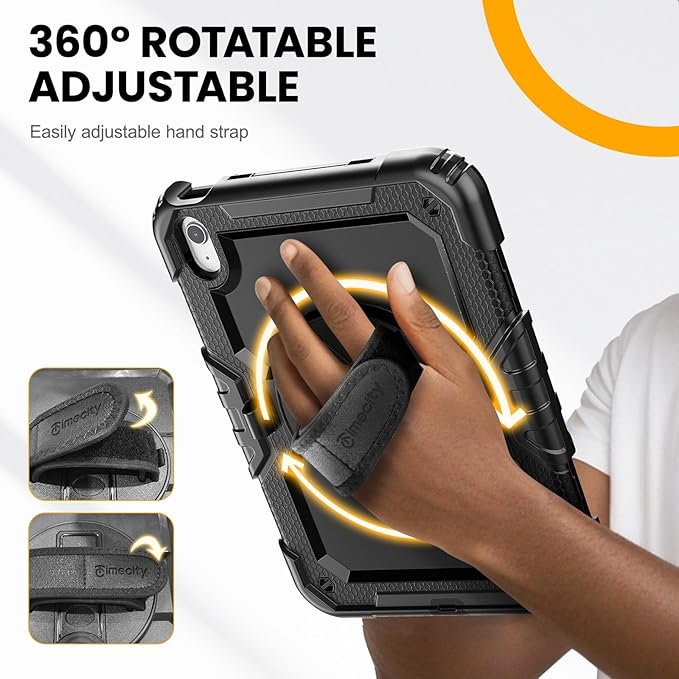 timecity for iPad (A16) 11th/ 10th Generation Case 11''/ 10.9 Inch (2025/2022) - Heavy Duty Protective Cover with Screen Protector, Stand, Shoulder Strap & Pencil Holder | Kids-Friendly - Black