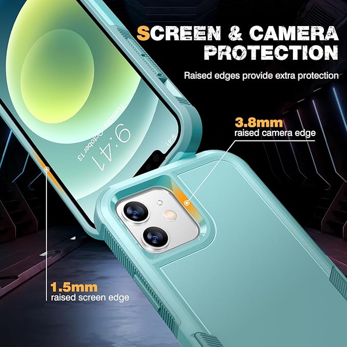 Diaclara Designed for iPhone 12 Case/iPhone 12 Pro Case, [with Privacy Screen Protector] [Anti Spy] [Military Grade Drop Protection] Heavy Duty Full-Body Shockproof Phone Case, Mint Green
