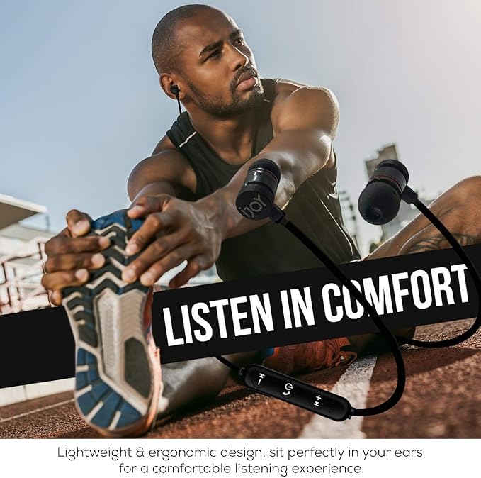 iJoy Bluetooth Wireless Sport Earbuds IPX4 Sweatproof Sport Headphones with Microphone, Noise Cancelling Earphones, Noise Cancelling Headset for Workout, Running, Gym