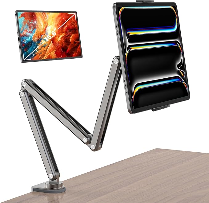 Tablet Stand for Desk, Aluminum Alloy Foldable Tablet Arm Mount Holder Compatible with iPad 10/9th, iPad Pro Air 13/11inch (2024), Mini, Samsung Galaxy Tab & More 7-15.6'' Tab Portable Monitor