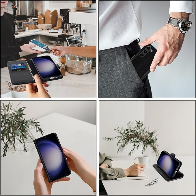 MONASAY Wallet Case Compatible for Galaxy S23 5G,[RFID Blocking] Flip Folio Leather Cell Phone Cover with Credit Card Holder, 6.1 inch, Black