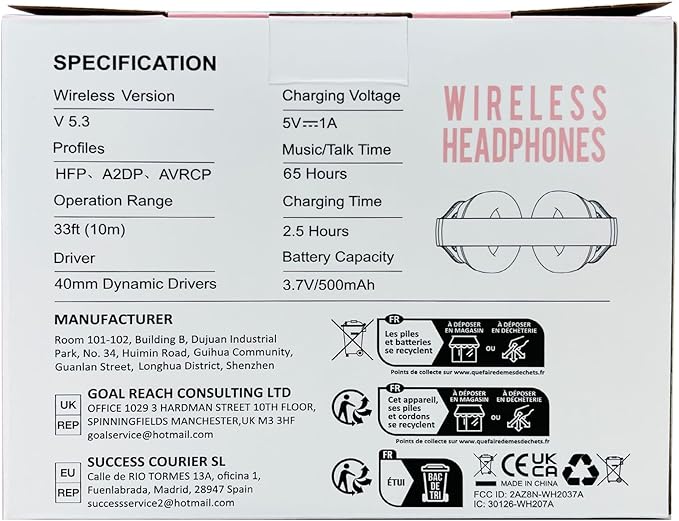 Wireless Bluetooth Headphones Over Ear 65H Playtime HiFi Stereo Headset with Microphone and 6EQ Modes Foldable Bluetooth V5.3 Headphones for Travel Smartphone Computer Laptop