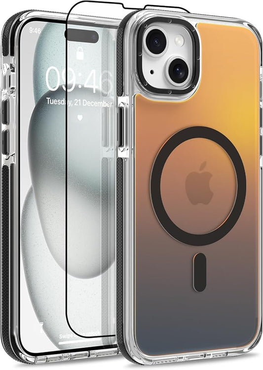 MOWIME Magnetic Case for iPhone 15 Plus [Compatible with Magsafe] [Cute Fashion Fluorescent Design] [1 Screen Protector] Slim Translucent Matte Case for iPhone 15 Plus 6.7" 2023, Black