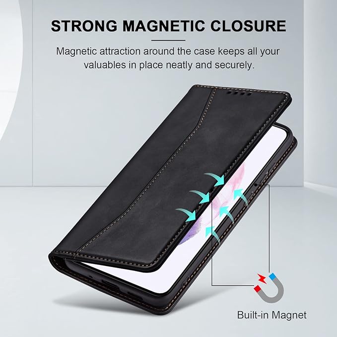 Jasonyu Wallet Case for Samsung S21 Plus, PU Leather Cover with Stand, Magnetic Folio Flip, TPU Shockproof Interior Case and Card Holder Slots, Black