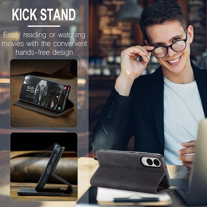 for Samsung Galaxy S25 Edge Case, Flip Wallet Leather Case with Card Holder Magnetic Closure Shockproof Kickstand Protective Phone Cases Cover for Galaxy S25 Edge, Black