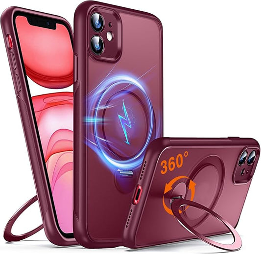 360° O-Ring MagStander for iPhone 11 Case with Magnetic Kickstand Ring Holder [Compatible with MagSafe][360°Rotate Stand Ring][Military Shockproof] Magnet iPhone 11 Phone Cover Burgundy