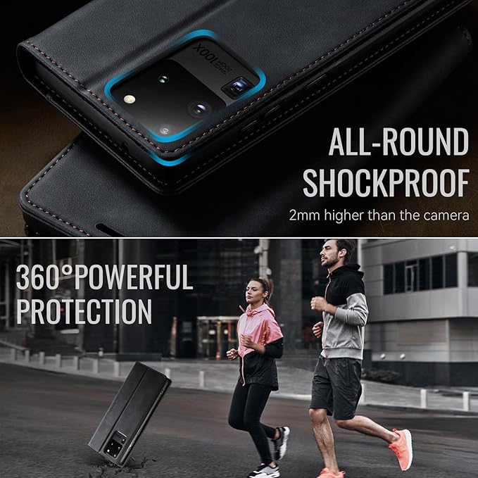 Wallet Case for Samsung Galaxy S20 Ultra Leather Wallet Flip Cover with Card Holder, Kickstand, Magnetic Closure, RFID Blocking TPU Shockproof Phone Case Compatible with S20 Ultra, Black