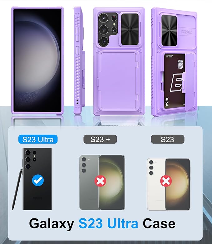 for Samsung Galaxy S23 Ultra Wallet Case with Card Holder & Kickstand & Slide Lens Cover, Rugged Anti-Drop Protective Phone Case Cover Compatible with Samsung Galaxy S23 Ultra 5g 2023, Purple