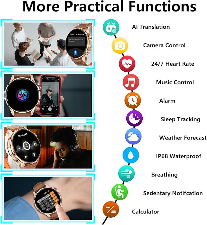 Smart Watches for Men,1.46" GPS Fitness Tracker (Make Calls/Answer), Heart Rate,AI,Bluetooth Call/Text Reply,Compass/Altitude/Barometer,100+ Sports Mode,Waterproof for Android iOS with 2 Straps