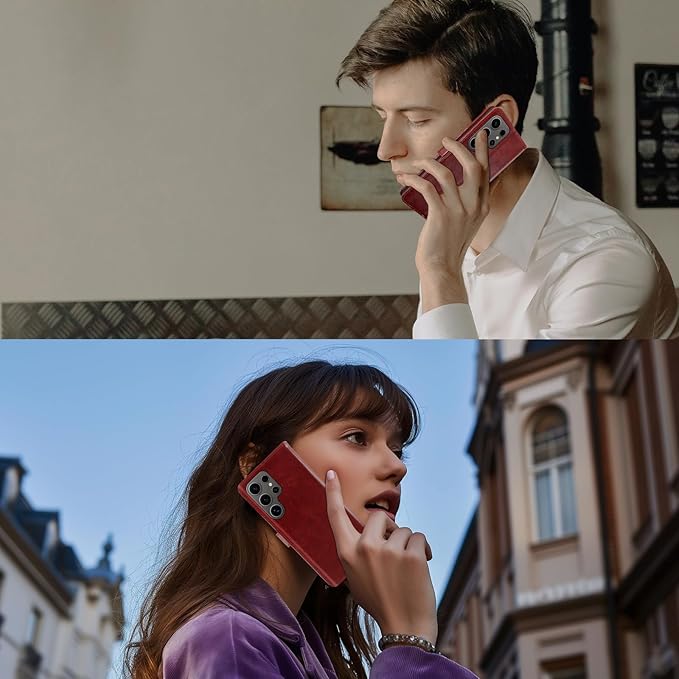 MONASAY Wallet Case Fit for Samsung Galaxy S24 Ultra 5G，[Lens & Glass Screen Protector] [RFID Blocking] Flip Folio Leather Cell Phone Cover with Credit Card Holder, 6.8 inch, Burgundy