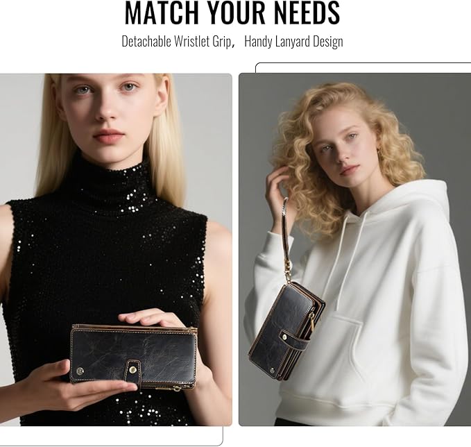 Vinich for Samsung Galaxy Z Fold 7 Wallet Case with Card Holder, Detachable Strap RFID Blocking Credit Slots Kickstand Shockproof Phone Cover for Women Men, Luxury Coffee