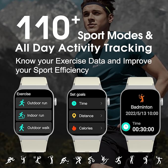 Smart Watch for Men Women Bluetooth Call, 1.85" HD Screen Smartwatch with Heart Rate/Sleep Monitor, 110+ Sport Modes Activity Trackers IP68 Waterproof, Fitness Watch Android iOS, Ivory