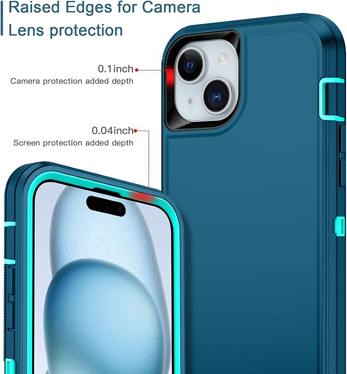 for iPhone 15 Plus Case Shockproof Dust/Drop Proof 3-Layer Full Body Protection [Without Screen Protector] Rugged Heavy Duty Cover Case for Apple iPhone 15 Plus 6.7" 2023,Turquoise