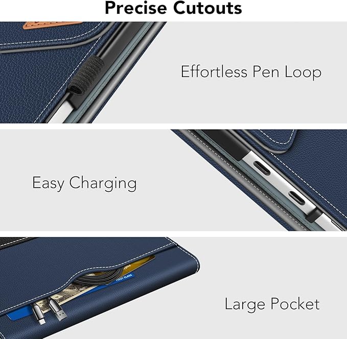 Fintie Case for Microsoft Surface Pro 12 Inch 1st Edition (2025), Multiple Angle Viewing Portfolio Business Cover with Pocket & Stylus Holder, Compatible with Type Cover Keyboard (Navy/Black)