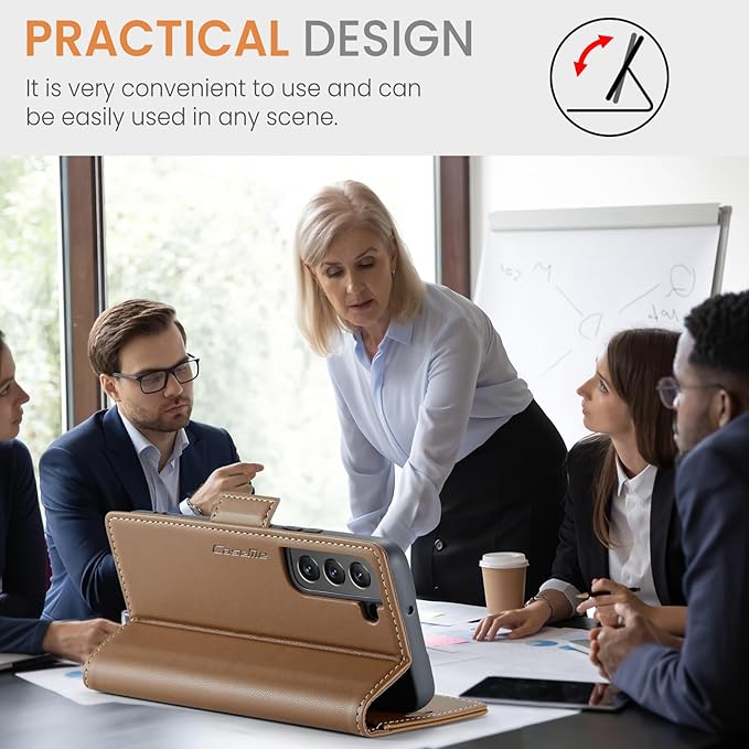 AUPAI for Samsung Galaxy S21 Plus Wallet Case with Credit Card Holder, PU Leather RFID Blocking Folio Flip Kickstand Magnetic Clasp Protective Phone Cover for Women Men Brown