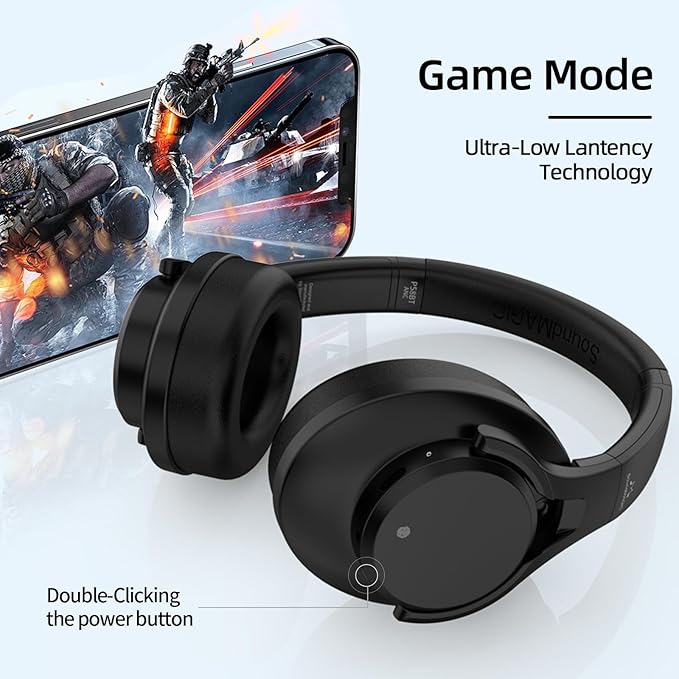 SoundMAGIC P58BT ANC Over Ear Active Hibrid Noise Cancelling Bluetooth Headphones, Black