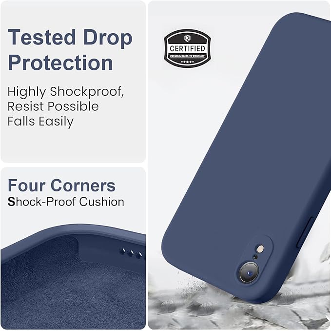 Vooii Compatible with iPhone XR Case, Upgraded Liquid Silicone with [Flat Edges] [Camera Protection] [Soft Anti-Scratch Microfiber Lining] Phone Case for iPhone 10 XR 6.1 inch - Navy Blue