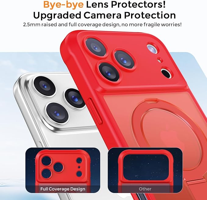 MOCCA Compatible with iPhone 17 Pro Case with Magnetic Invisible Stand [Full Camera Protection] [Compatible with Magsafe] Military Drop Shockproof Translucent Matte Phone Case Cover 6.3",Red