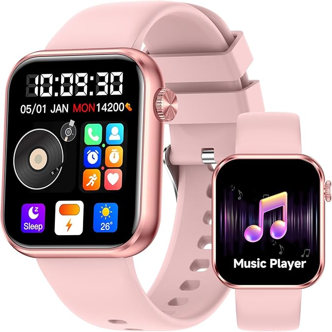 KPEP Smart Watches MP3 Player 2 in 1, 1.85" HD Smartwatch for Men Women, Answer/Make Calls, Sleep/SpO2/Heart Rate Monitoring, 100+ Sports Modes, IP68 Waterproof Fitness Tracker for iOS Android, Pink