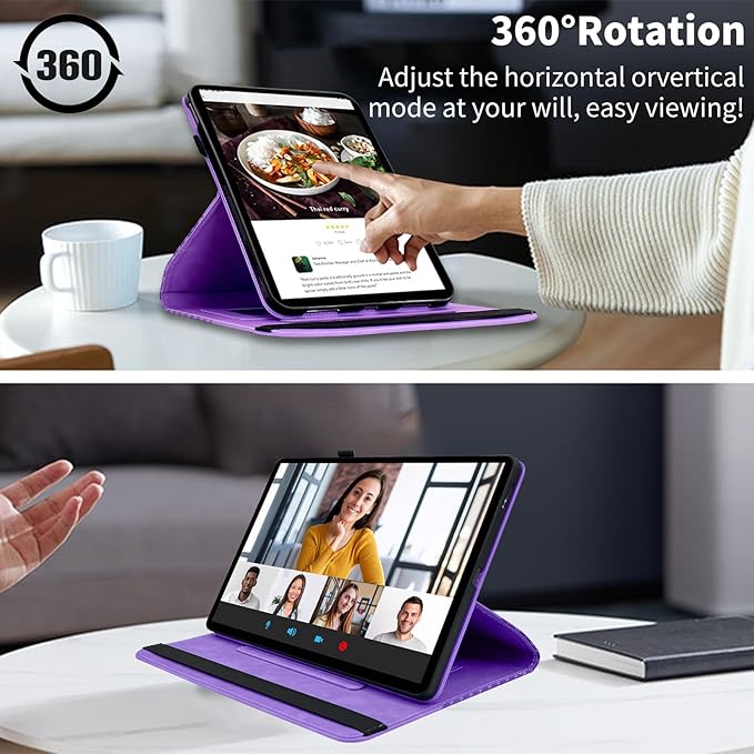Case for Samsung Galaxy Tab A9 Plus 11" 2023 (SM-X210/X216/X218),360 Degree Rotating PU Leather Folio Protective Case with Auto Sleep/Wake,Card Holder&Shoulder Strap for Woman Man,Purple