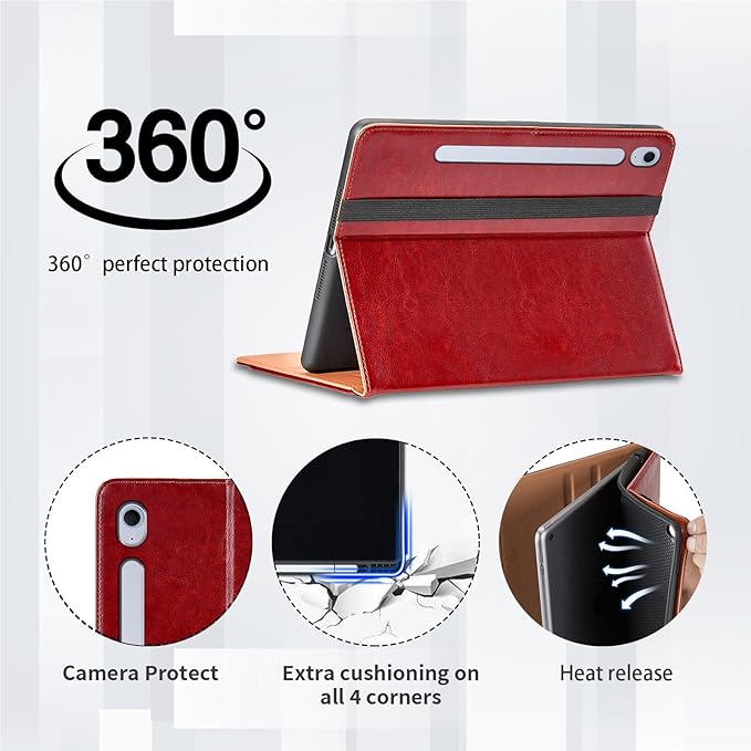Case for Samsung Galaxy Tab S10 FE Plus 13.1-Inch 2025 - Model SM-X620/SM-X626B with S Pen Holder and Pocket, PU Leather Business Folio Stand Cover for Galaxy S10 FE+, Red