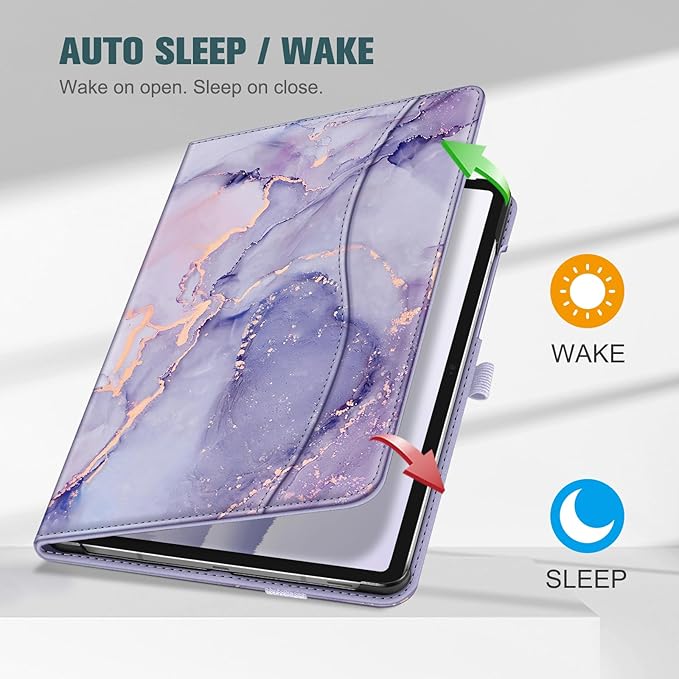 Fintie Case for Samsung Galaxy Tab S10 Lite/ S10 FE/ S9 FE 5G 10.9 Inch/Tab S9 11 Inch with S Pen Holder, Multi-Angle Viewing Protective Cover with Pocket, Auto Sleep/Wake, Lilac Marble