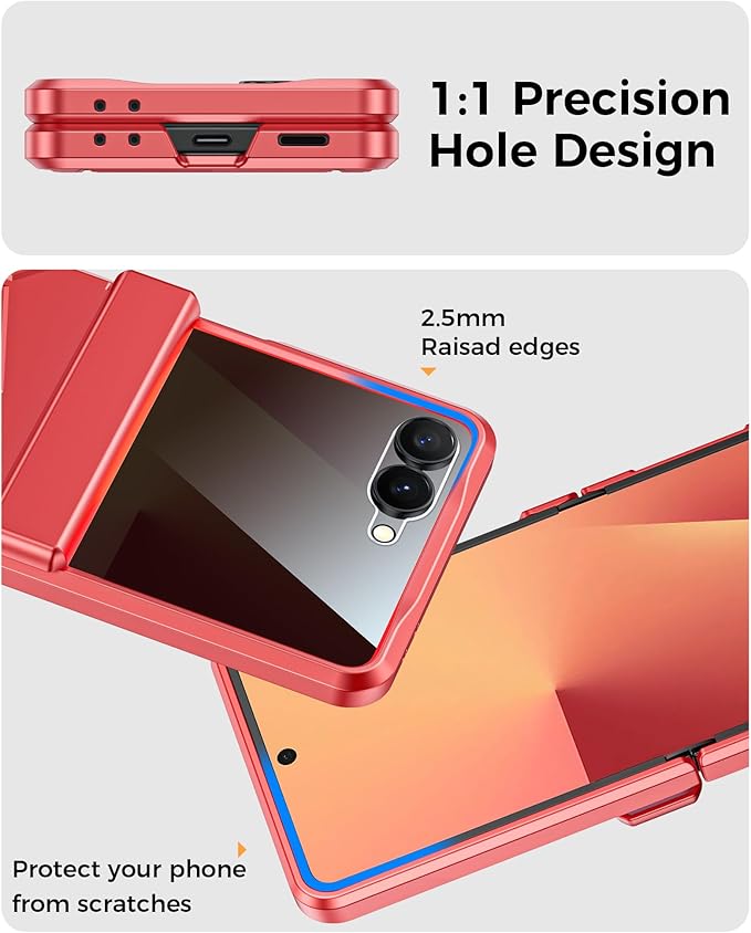 for Samsung Galaxy Z Flip 7 Case,Built-in Privacy Screen Protector&Hinge Protection Shockproof All-Inclusive Smartphone Cover for Samsung Galaxy Z Flip 7(Coral Red)