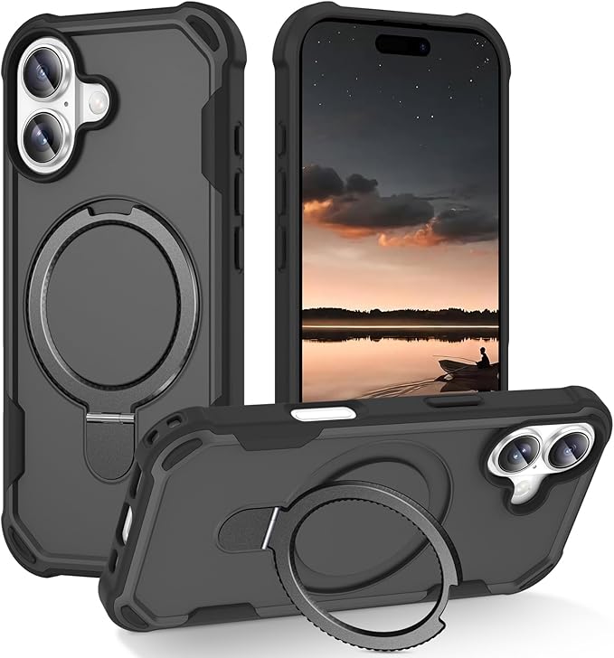 Compatible with iPhone 17 Case with Invisible Magnetic Ring Stand [Compatible with Magnetic] [Military Drop Protection] Shockproof Slim Hard Back Soft Edge Case 6.3 Inch, Black