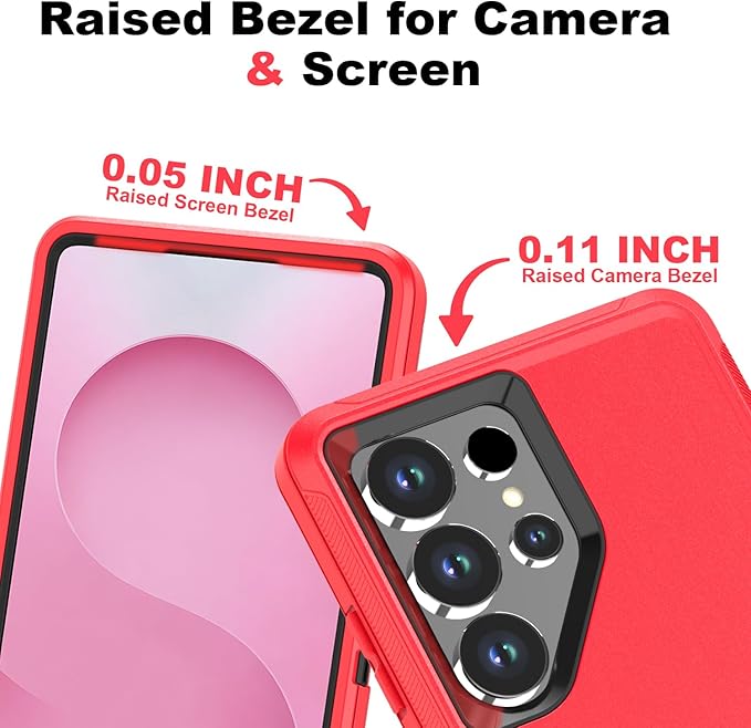 Designed for Samsung Galaxy S25 Ultra Case [with Privacy Screen Protector] 3-Layer Full Body Protection Rugged Shockproof Heavy Duty Phone Case Cover, Red/Black