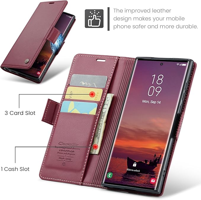 for Samsung Galaxy S25 Ultra Case, Premium PU Leather Wallet Case Flip Cover with [RFID Blocking][Card Holder][Stand Function] Shockproof Protective for Samsung Galaxy S25 Ultra, Red