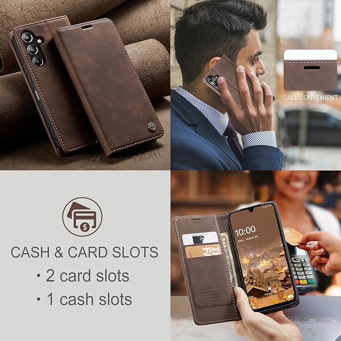 for Samsung Galaxy A16 5G Case, Flip Wallet Leather Case with Card Holder Magnetic Closure Shockproof Kickstand Protective Phone Cases Cover for Galaxy A16 5G / A16 4G, Coffee