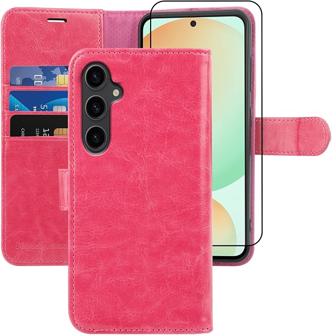 MONASAY Wallet Case Fit for Samsung Galaxy S24 FE 6.1 inch 5G,[RFID Blocking] Flip Folio Leather Cell Phone Cover with Credit Card Holder, Hot-Pink