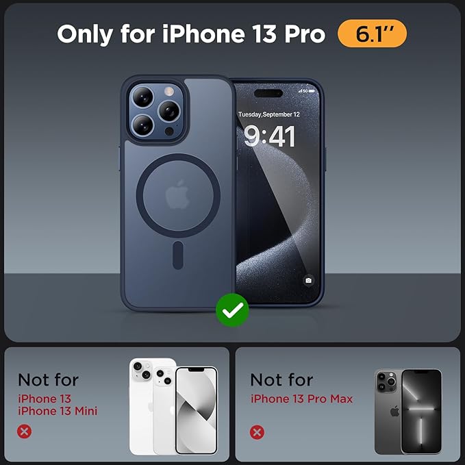 Miracase Magnetic for iPhone 13 Pro Case 6.1 inch (Compatible with MagSafe)（with 2X Screen Protectors） Military-Grade Protection, Anti-Fingerprint Translucent Matte Phone Case Cover, Dark Blue