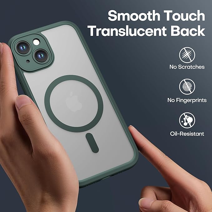 ImpactStrong Magnetic Guard Designed for iPhone 15 Case [Camera Protection] [Military Grade Drop Tested] [Compatible with MagSafe] Slim Translucent Matte Phone Case (6.1") - Dark Green