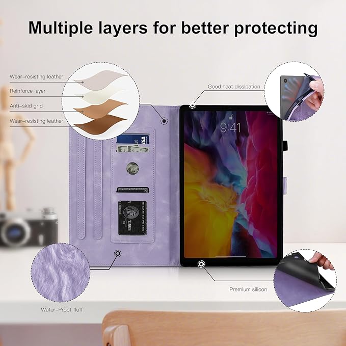 Dandelion Cover for Galaxy Tab A9 Plus Case (SM-X210/X216/X218, 11 Inch 5G), Artsy Design, Premium Faux Leather Made, Card Slots, Kickstand, Purple